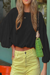 Tops casuales sencillos de color liso con cuello redondo